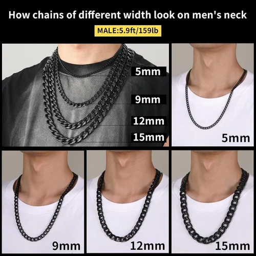 Vista 5 de ChainsHouse Collar de cadena de eslabones cubanos para hombre y mujer, 0.118 in0.157 in0.197 in0.315 in0.354 in0.472 in0.591 in ancho, acero
