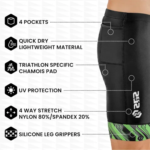 Vista 3 de Pantalones cortos de triatlón para hombre Pantalones cortos de triatleta 4 bolsillos FRT 8 pulgadas Swim Bike Tri Shorts para hombre