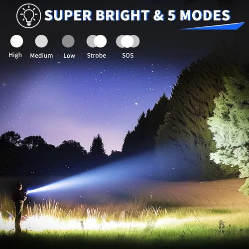 Vista 2 de UUYEE Paquete de 3 linternas recargables de alto lúmenes, linterna súper brillante, 5 modos de linterna LED recargable, linternas tácticas