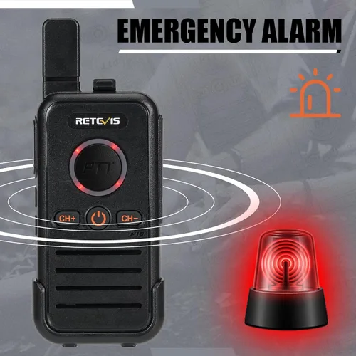 Vista 6 de Retevis RB45 Walkie Talkies - Paquete de 8 unidades, radio bidireccional recargable de largo alcance, doble PTT, indicador, sonido fuerte, mini
