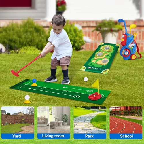 Vista 7 de Juego de Golf para Niños Pequeños para Niños y Niñas de 2 3 4 5 Años, Carrito de Golf Mejorado para Niños con Alfombrilla de Putting y Tablero