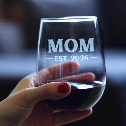 Vista 3 de Bevvee Mom Est 2026 - Copa de vino sin tallo, regalo para madres primerizas, tamaño grande, 17 onzas
