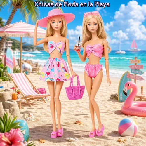 Vista 9 de Juego de 40 accesorios de muñeca de baño y piscina de verano para muñecas