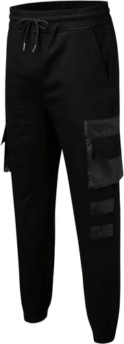 Vista 4 de GDJGTA Pantalones cargo de moda para hombre con múltiples bolsillos, ajuste relajado, hip hop, juvenil, adolescente, ropa de calle
