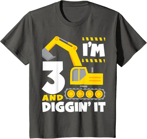 Vista 20 de Kids I'm 3 and Diggin It - Camiseta para niños con diseño de excavadora de construcción, Negro