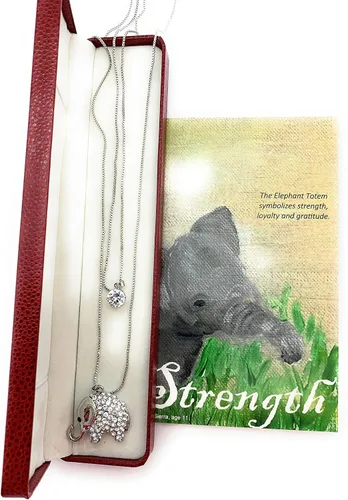 Vista 2 de Smiling Wisdom - Conjunto de regalo de collar y tarjeta de felicitación de elefante animal - Mujer - (Elefante de 2 hilos), Papel, aleación de zinc