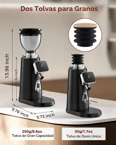 Vista 9 de Tuni E2 Gen3 Espresso Machine with G3 64mm Flat Burr Coffee Grinder, Black