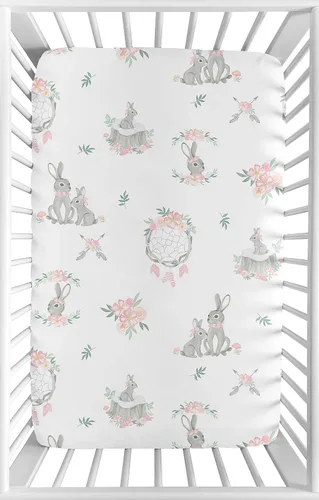 Vista 12 de Sweet Jojo Designs Juego de sábanas de moisés de bebé de 2 piezas (diseño floral de conejito del bosque) para niñas, colchón ovalado, rectangular