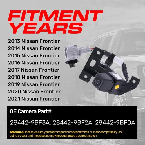 Vista 2 de Master Tailgaters Repuesto para cámara de respaldo Nissan Frontier (2013-2021), pieza OE # 28442-9BF3A, 28442-9BF2A, 28442-9BF0A