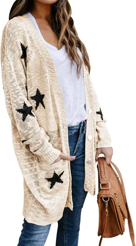 Vista 2 de Cárdigan de punto con estampado de estrellas y bolsillos para mujer