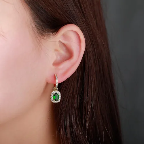 Vista 5 de TOPGRILLZ Aretes colgantes de oro para mujer, diseño de gota gruesa, verde esmeralda, chapado en oro de 14 quilates, circonita cúbica, aretes