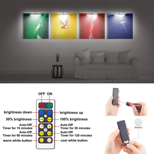 Vista 20 de LUXSWAY - Iluminación LED inalámbrica para marcos de fotos, iluminación recargable para exhibición de arte, clip para cuadros, luces para sobre