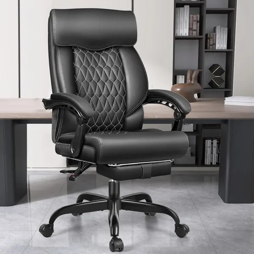 Vista 11 de Silla ejecutiva de oficina de respaldo alto - Escritorio ergonómico para computadora con función de balanceo, de cuero para gerencia
