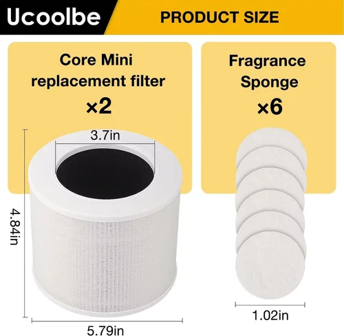 Vista 6 de Paquete de 2 mini filtros de repuesto para mini purificadores de aire LEVOIT Core, repuesto de filtro HEPA H13, filtro de alta eficiencia 3 en 1
