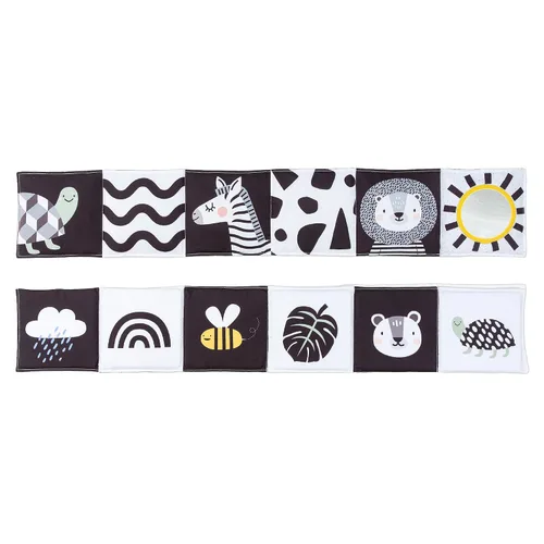 Vista 9 de Taf Toys Libro de actividades suaves para recién nacidos, libro para bebés de alto contraste en blanco y negro, juguetes sensoriales para bebés
