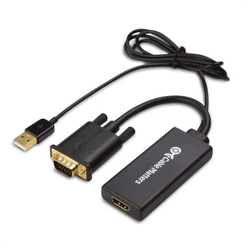 Vista 2 de Cable Matters 1 # Imagen del producto Adaptador VGA a HDMI para monitor y TV 2 [Certificado premium] Cable HDMI de 6 pies con soporte 4K HDR en negro