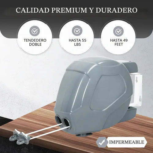 Vista 3 de ZOES HOMEWARE Tendedero retráctil resistente para exteriores e interiores con carcasa de ABS duradera y línea de PVC extruido de 2 x 49 pies