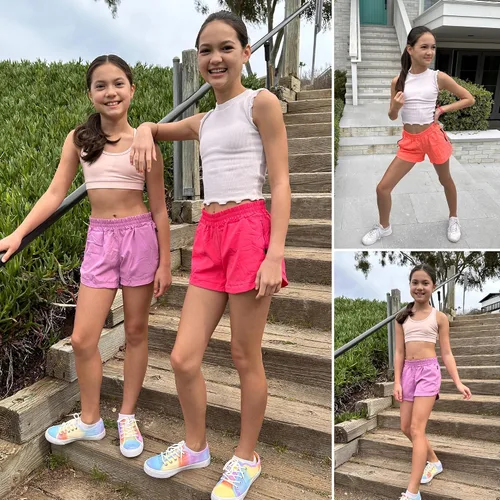 Vista 3 de BIG ELEPHANT Pantalones cortos deportivos para niñas adolescentes con bolsillos de malla con cremallera para baloncesto, fútbol, correr, ciclismo