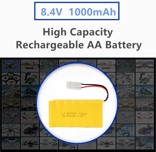 Vista 5 de Batería recargable AA de 8.4V 1000mAh NI-CD con conector Tamiya estándar para RC Car RC Truck Tank 2 Pack con cargador USB