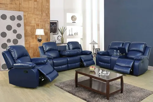 Vista 10 de Sofá reclinable manual de cuero para muebles de sala de estar, sofá reclinable de 78 pulgadas con mesa abatible, portavasos y sofá de cuero