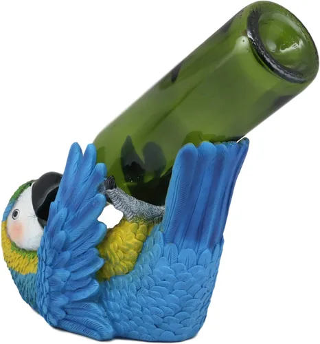 Vista 4 de Ebros Gift Tropical Rio Rainforest BlueScarlet Guacamayo Loro Portabotellas de vino Figura Caddy 10.25 pulgadas de largo Cocina Comedor Fiesta