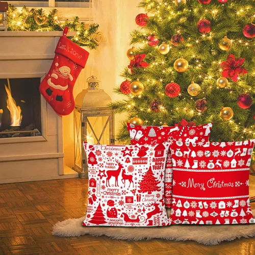 Vista 7 de Juego de 6 fundas de almohada navideñas de 18 x 18 pulgadas, fundas de cojín decorativas de Navidad para sofá, decoración del hogar, fundas de cojín