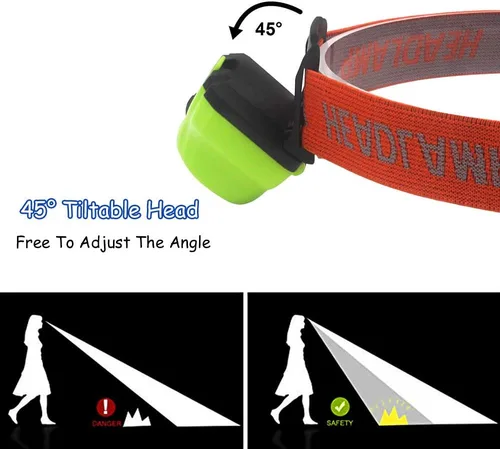 Vista 5 de Paquete de 4 faros LED de 5 W súper brillantes de un solo modo, faros delanteros impermeables y ligeros para adultos y niños, correr y acampar