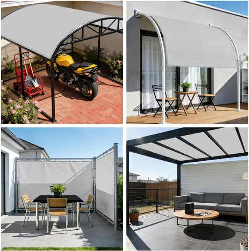 Vista 2 de E&K Toldo rectangular impermeable de 12 x 12 pies, con ojales, bloqueo UV, para pérgola, patio trasero, jardín, terraza, al aire libre (gris claro)