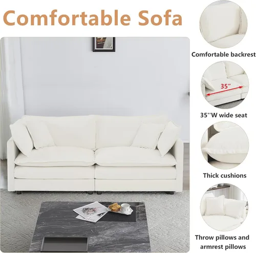 Vista 3 de mikibama Juego de sofá biplaza y sillón de lujo de 2 piezas, moderno juego de sofás nube tapizados de chenilla con 5 almohadas para sala de estar