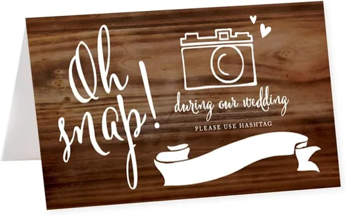 Vista 2 de Andaz Press tarjetas de mesa para colocar las tarjetas en papel perforado, negro y blanco formal, Oh Snap! Durante nuestra boda, use #Hashtag Photo