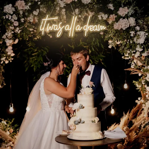 Vista 2 de Letrero de luz de neón con texto en inglés «It Was All a Dream» con luces LED 3D personalizadas, lámpara de neón reutilizable, brillo ajustable
