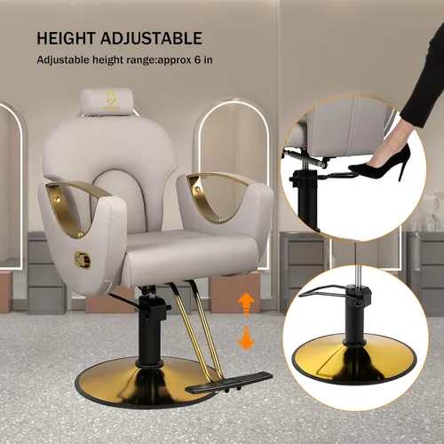 Vista 7 de Silla de peluquero reclinable silla de peluquería hidráulica sillas de peluquería giratoria de 360 grados silla de peinado silla de corte de salón
