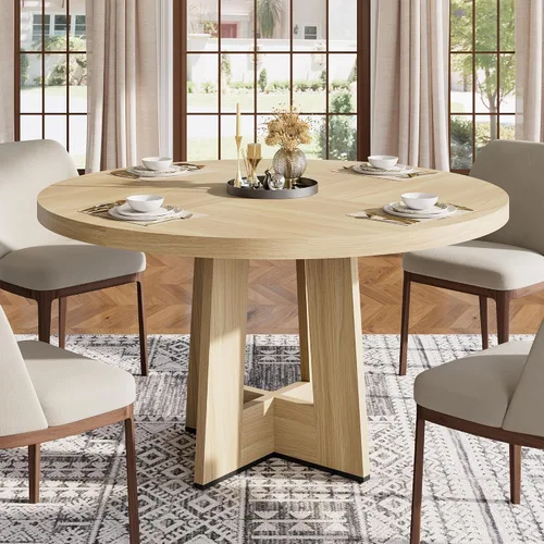 Vista 8 de Mesa de comedor redonda Garvee de 47" para 4-6 personas - Mesa de cocina circular con base de pedestal resistente, mueble de comedor para ahorrar