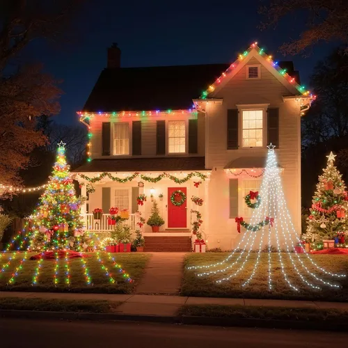 Vista 7 de Flacchi Luces de Navidad para Exteriores con Control Remoto - 16.7 Pies Luces de Decoración de Árbol en Cascada Luces de Cadena de Estrella