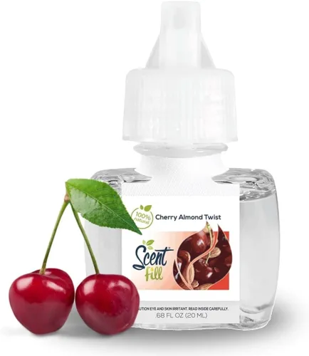 Vista 2 de Scent Fill Ambientador 100% natural de cereza y almendra con enchufe, recambios de aceite perfumado, 3 recambios