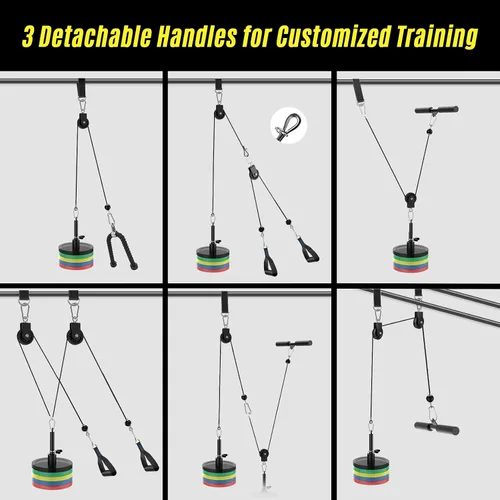 Vista 7 de Concho Sistema de polea de peso, sistema de polea de cable mejorado para gimnasio con cable de peso ajustable y asas desmontables, sistema de polea