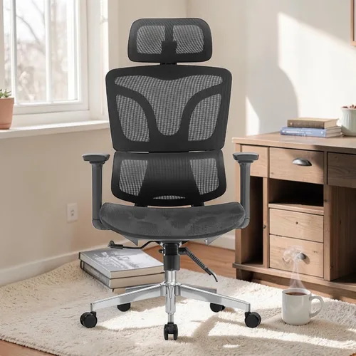 Vista 2 de Ergonomic Office Chair with Footrest, High Back Mesh Desk Chair with Adjustable Lumbar Support, Reclining Computer Chair with Headrest & Armrests