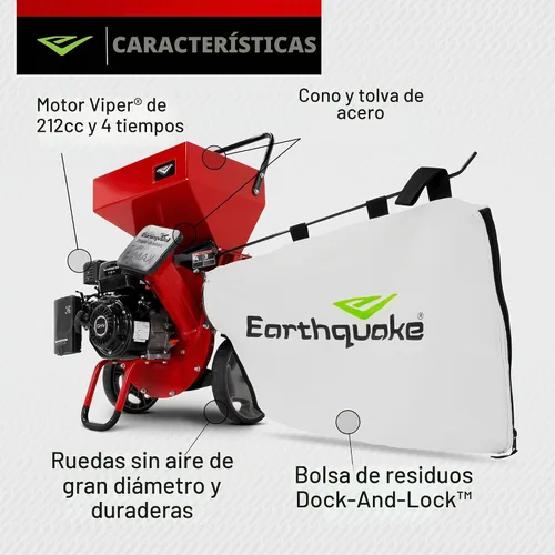 Vista 5 de Earthquake 33968 K32 Chipper Shredder, motor Viper de 212 cc de 4 ciclos de alta resistencia, tritura ramas de hasta 3 pulgadas de diámetro