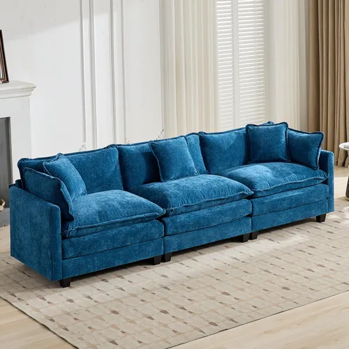 Vista 9 de Sofá seccional modular, sofá seccional en forma de L de 76.7 pulgadas con otomana móvil, cómodo loveseat de chenilla nube con reposabrazos
