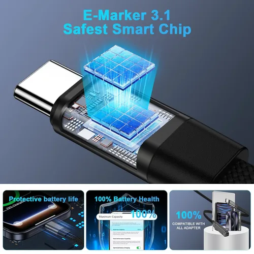 Vista 7 de Cable de carga de soporte invisible de 240 W de carga rápida USB C a USB C Negro