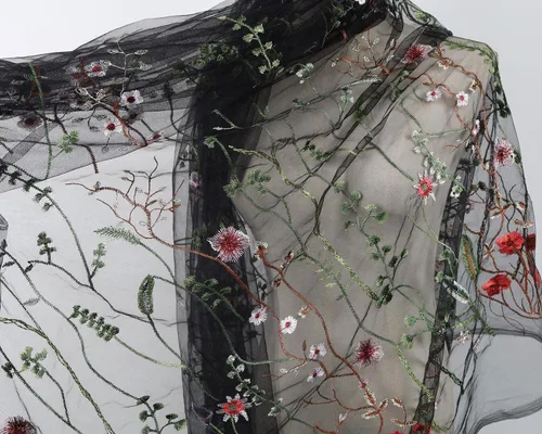 Vista 5 de Exquisita tela de encaje bordado floral de tul para costura, vestido superpuesto, adorno de cortina, 60 pulgadas de ancho