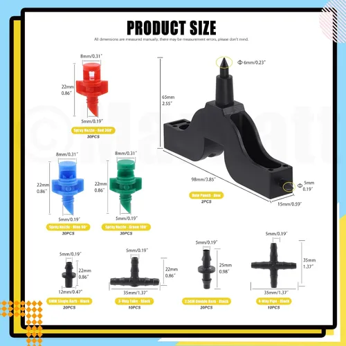 Vista 2 de Kit de accesorios de conectores de púas de riego por goteo de 152 piezas para tubos de 1/4 pulgadas, incluye rociador atomizador de rociador
