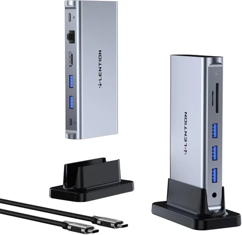 Vista 9 de LENTION Estación de acoplamiento para portátil USB C desmontable 10 en 1 con HDMI dual 4K a 60Hz, carga PD, USB C, USB-A, lectores de tarjetas