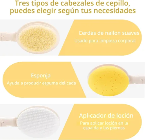 Vista 2 de LFJ Juego de cepillo de esponja de ducha con mango largo de 19", cepillo corporal 3 en 1, esponja de baño y aplicador de loción para mejorar