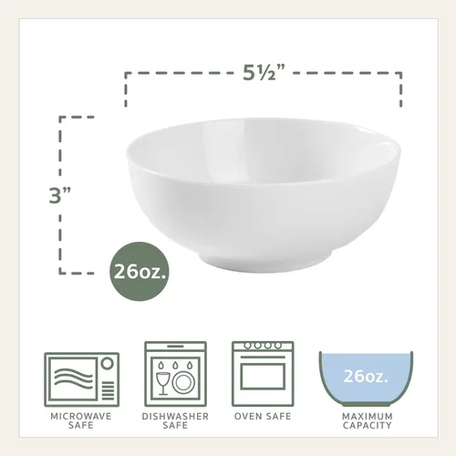 Vista 4 de Everyday White Tazones de sopa y cereales de porcelana de 26 onzas