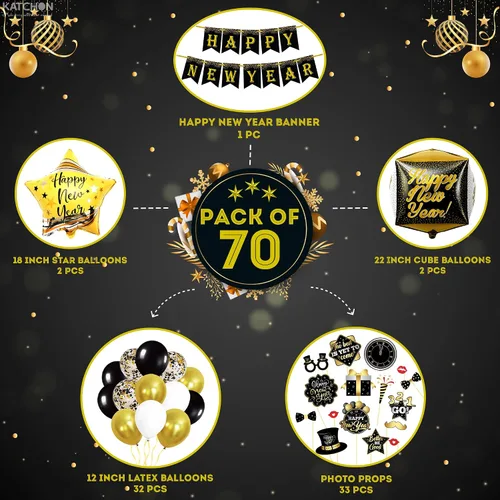 Vista 2 de Feliz Año Nuevo 2026/5 Juego de globos dorados con estrella