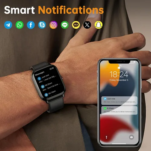 Vista 4 de Reloj Inteligente para Hombres y Mujeres, Rastreador de Fitness (Contestar/Hacer Llamadas), Batería de 1000 mAh, Más de 120 Modos Deportivos