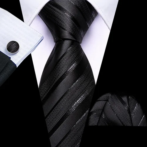 Vista 227 de Barry.Wang Juego de corbatas para hombre, corbata de seda a rayas, tejido a cuadros, gemelos formales, negocios, boda