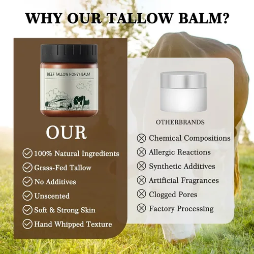 Vista 3 de Crema de ternera y bálsamo de miel para la piel, hidratante facial diario, natural, orgánico, alimentado con pasto alimentado con pasto batido