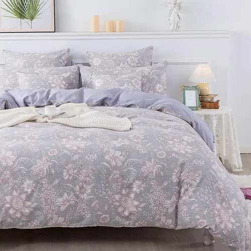 Vista 15 de FADFAY Juego de funda de edredón tamaño individual azul con flores de rosa y peonía, ropa de cama rústica con flores de peonía, juego de funda